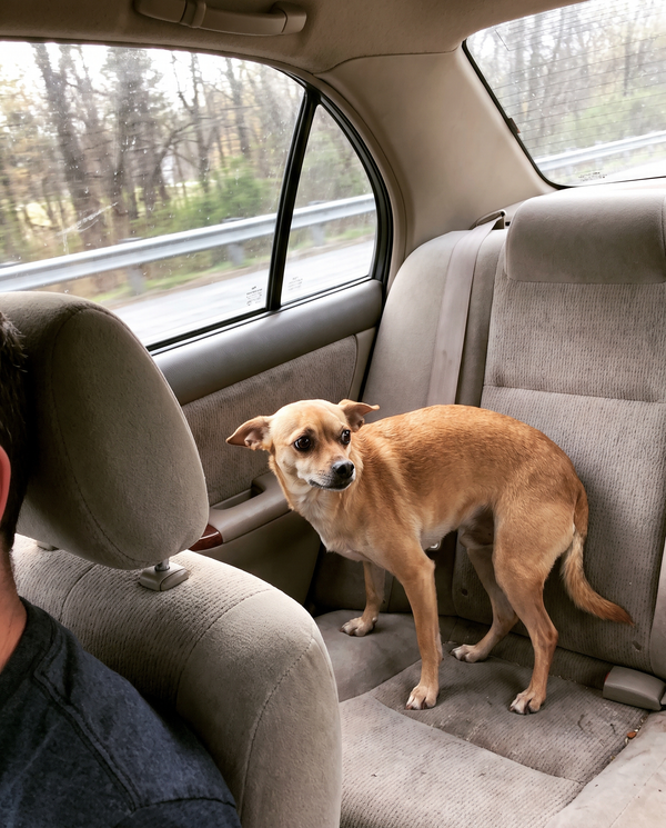 Perro suelto y nervioso en el asiento del coche